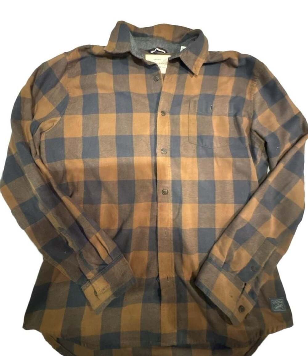 Original Weatherproof Vintage Flannel Shirt Size L Brown Blue Plaid